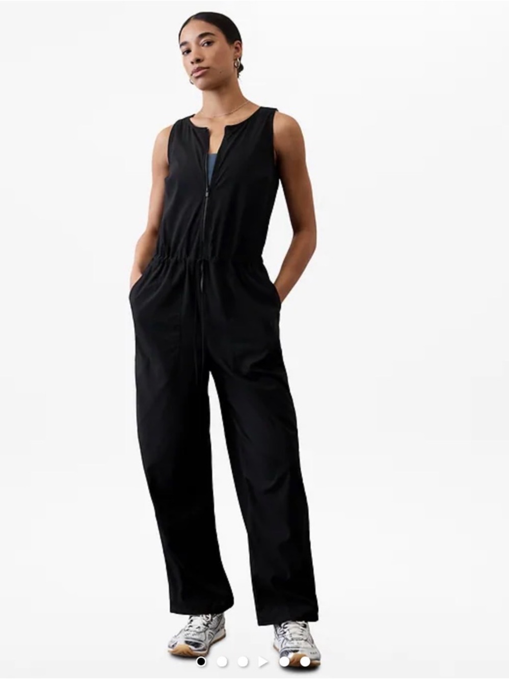 Athleta Black Sleeveless Zip Front Drawstring Jumpsuit Large
